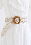 Boho Rattan Braided Belt in Ivory