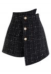 Grid Tweed Buttoned Flap Skorts in Black - Retro, Indie and Unique Fashion