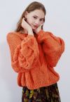 手編みパフスリーブセーター　オレンジ