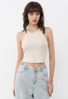 Solid Cropped Knit Tank Top in Cream