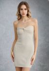 Knotted Front Fitted Knit Mini Dress in Ivory