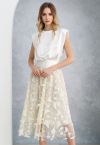 Loveliness 3D Butterfly Embroidered Mesh Tulle Midi Skirt in Cream