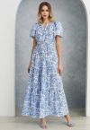 Ebullient Blue Flower Printed Maxi Dress