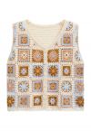 Floral Patchwork Crochet Buttoned Knit Vest