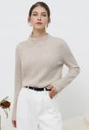 Elemental Mock Neck Long-Sleeve Wool Sweater in Linen