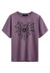 Black Heart Spider Web Pattern T-Shirt