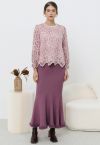 Easy Fringed Mermaid Knit Maxi Skirt in Violet