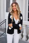 Lovely 3D Flower Buttoned Knit Cardigan in Black