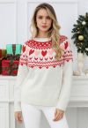 Lovely Heart Fair Isle Knit Sweater 