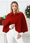 Golden Button Wrapped Knit Cape in Red