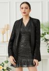 Dazzling Sequin Open Front Shawl Blazer in Black