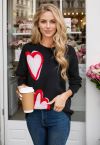 Heart Fluttering Crew Neck Knit Sweater in Black