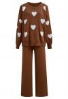 Heart Patch Knit Sweater and Pants Set in Rust