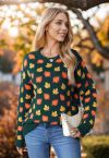 Maple Leaf Long Sleeves Oversized Knit Sweater in Green