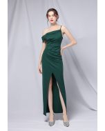 Single Strap Front Slit Gown in Emerald