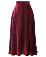 ベルベットフレア裾スカート　ワインレッド