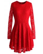 Tempting Red Lace Flare Dress