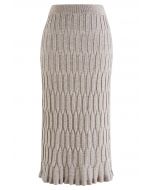 Embossed Texture Knit Pencil Skirt in Taupe