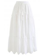 フリル裾コットンスカート　ホワイト