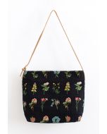 Various Florets Embroidered Canvas Tote Bag