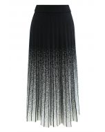 Dense Dots Pleated Ombre Knit Skirt in Black