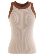 Two-Tone Knit Tank Top in Brown