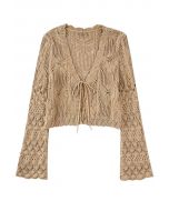 Tie Front Flare Sleeve Crop Cardigan