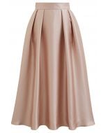 Sleek Side Pockets Pleated A-Line Midi Skirt in Coral