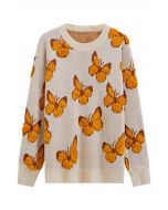 Balletic Butterfly Ribbed Knit Sweater in Ivory