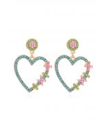 Blue Diamond Heart Hook Earrings