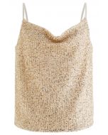 Cowl Neck Sequined Cami Top in Gold
