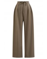 Gentle Pleats Side Pockets Straight-Leg Pants in Khaki