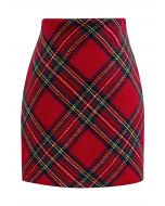 Red Tartan Wool-Blend Mini Bud Skirt