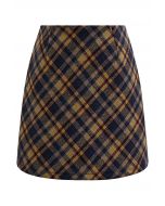 Retro Plaid Wool-Blend Mini Bud Skirt in Yellow