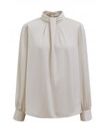 Pearl Neckline Glam Satin Top in Cream