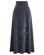 Midnight Glamour Velvet Maxi Skirt in Dusty Blue