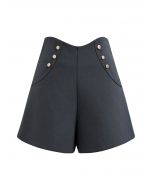 High Waist Button Decorated Shorts in Grey