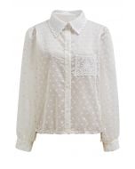 Lace Cutwork Pocket Embroidered Drawstring Shirt in Ivory