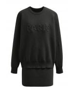 Paris Letter Knit Sweater and Skirt Set in Black