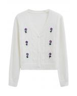 Dainty Floret Pointelle Knit Cardigan in White