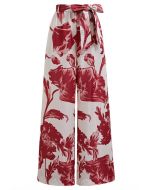 Red Bouquet Printed Wide-Leg Pants