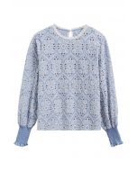 Floral Embroidered Eyelet Dolly Top in Blue