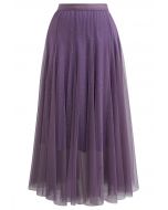 Venus Glitter Mesh Tulle Midi Skirt in Lavender