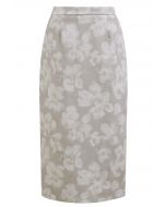 Graceful Floral Pencil Midi Skirt in Grey