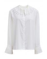 Pleated Doll Collar Buttoned Satin Shirt