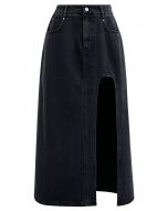 Weekend Vibes High Split Denim Skirt in Black