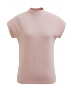 Solid Color Cap Sleeves Knit Top in Pink