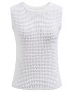 Solid Color Openwork Knit Sleeveless Top in White