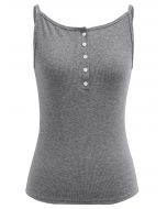 Simplicity Front Buttoned Cami Top in Grey