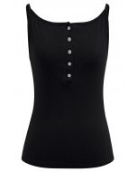 Simplicity Front Buttoned Cami Top in Black